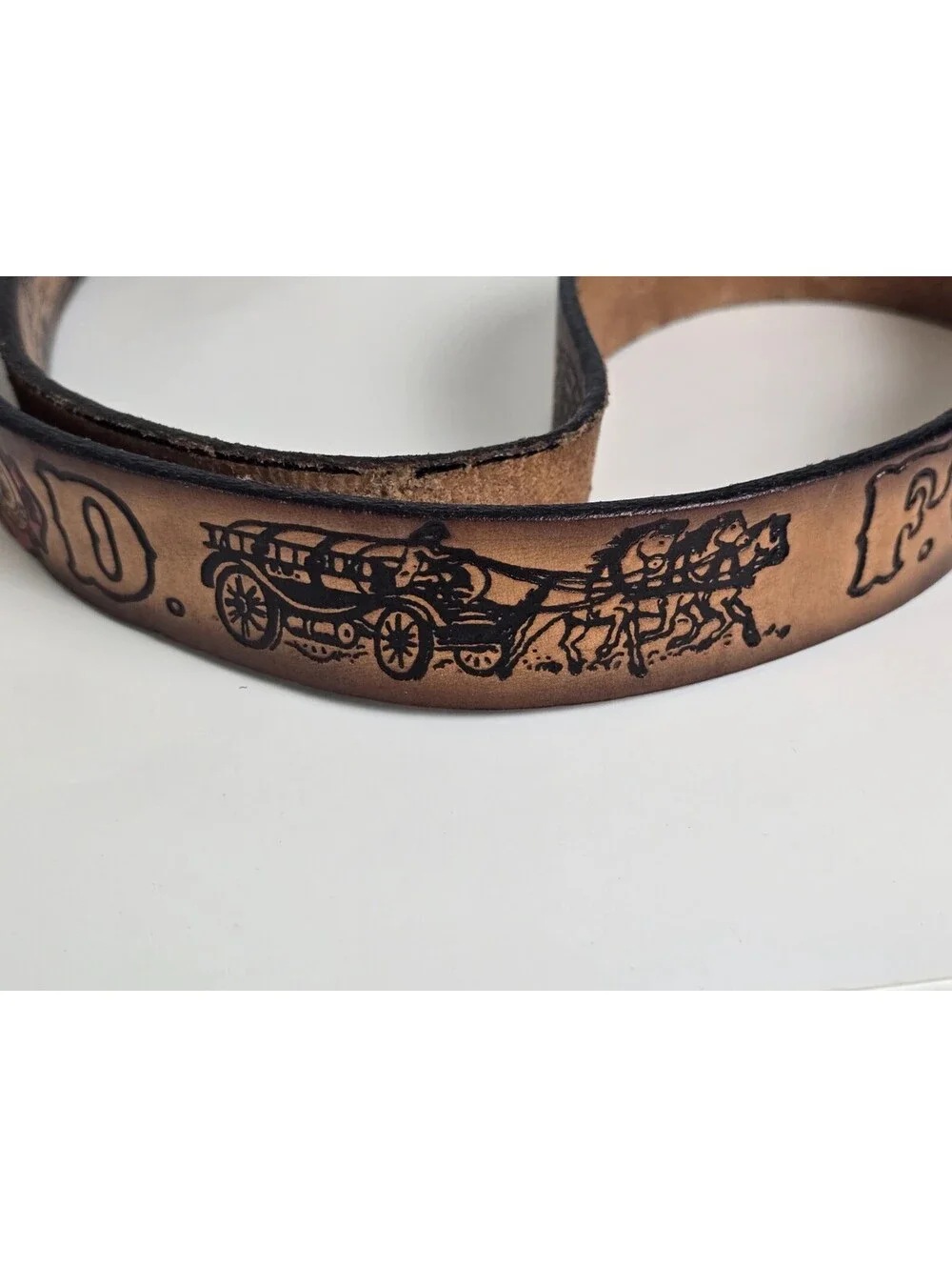 FIRE DEPT RESCUE VOLUNTEER HOOK LADDER EMBOSSED COWHIDE LEATHER BELT MADE USA
